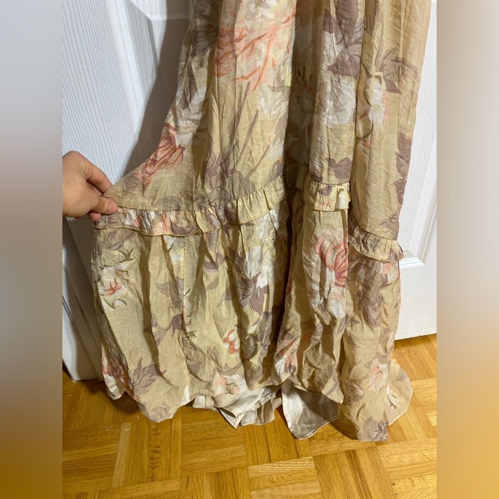 H&M Cut Out V-Neck Frill Flowy Back Tie Floral Draping Maxi Dress Size Small - Picture 8 of 13